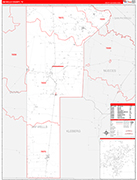 Jim Wells County Wall Map Red Line Style